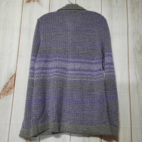 Allison Daley Cardigan Gray Purple Knit Button Front Textured Long Sleeve - Picture 2 of 8